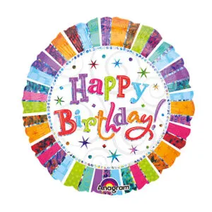 Folieballong: "Happy Birthday" - Fargerik - 45cm