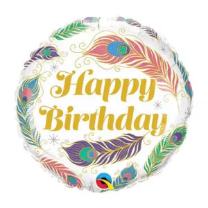 Folieballong: "Happy Birthday" - Fjær - 45cm