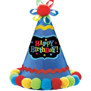 Festhatt med dusker: "Happy Birthday - Fargerik - 21cm