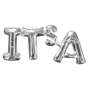 Folieballong / Ballongbanner: "It's a" - Sølv - 50 x 22cm