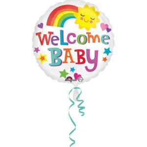 Folieballong: "Welcome Baby" - Regnbue & Sol - 43cm