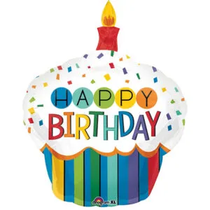 Folieballong: "Happy Birthday" - Regnbue Muffins - 73 x 91cm