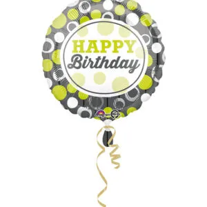 Folieballong: "Happy Birthday - Grønne & Sølv Sirkler - 43cm