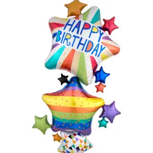 Folieballong: "Happy Birthday" - Stjerner - Flerfarget - 93 x 170cm