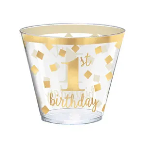 Kopper (30stk): "1st Birthday" - Gjennomsiktig & Gull - 266ml