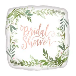 Folieballong: "Bridal Shower" & Blader - Firkantet - 43cm