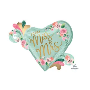 Folieballong: "From Miss to Mrs" & Blader - Rund - 81 x 66cm