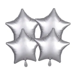 Folieballonger (4stk): Stjerner - Flere farger (Matt) - 43cm - Sølv (Matt)
