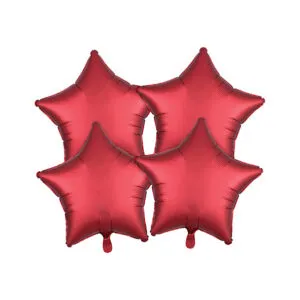 Folieballonger (4stk): Stjerner - Flere farger (Matt) - 43cm - Rød (Matt)
