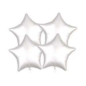 Folieballonger (4stk): Stjerner - Flere farger (Matt) - 43cm - Hvit (Matt)