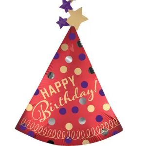 Folieballong: "Happy Birthday" med stjerner - Rød - Festhatt - 68 x 91cm