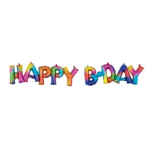 Folieballong / Ballongbanner: "Happy B-Day" - Regnbue - 142 x 25cm