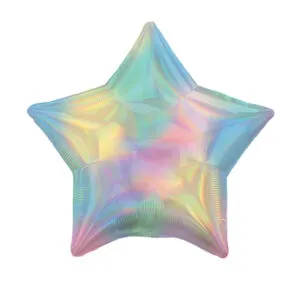 Folieballong: Stjerne - Flere farger (Iriserende Holografisk) - 43cm - Pastel Regnbue (Holografisk & Iriserende)