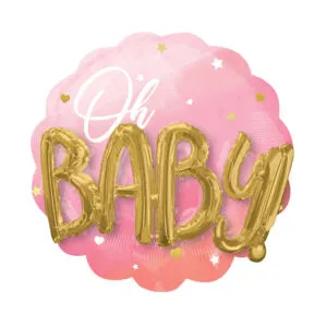 Folieballong: "Oh Baby" - Flere farger - 76 x 71cm - Rosa