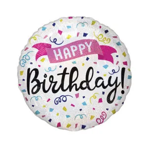 Folieballong: "Happy Birthday" - Fargerik konfetti - 43cm