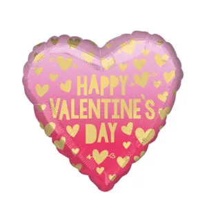 Folieballong: "Happy Valentine's Day" Heart - Rosa Ombre - 45cm