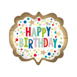 Folieballong: "Happy Birthday" - Prikker & Stjerner - 63 x 55cm