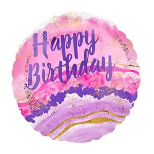 Folieballong: "Happy Birthday" - Vannmarmor - 43cm