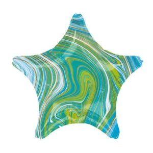 Folieballong: Stjerne - Flere farger (Marmor) - 43cm - Blå & Grønn (Marmor)