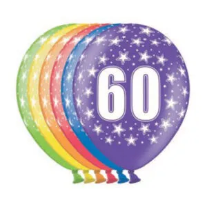 Lateksballonger (50stk): "60" med stjerner Flere farger - 30cm