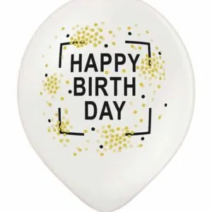 Lateksballong: "Happy Birthday" - 30cm - Hvit & Svart (Pastel) - Per stk