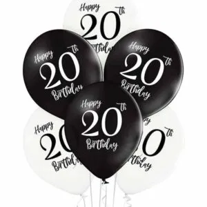 Lateksballong: "Happy Birthday 20th" - Flere farger - 30cm - Hvit