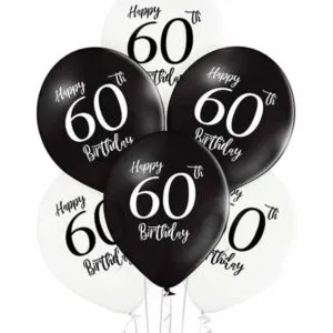 Lateksballong: "Happy Birthday 60th" - Flere farger - 30cm - Svart