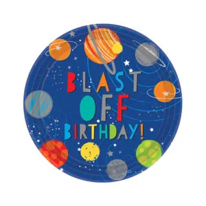 Tallerkener (8stk): "Blast Off Birthday!" - Planeter - Fargerike Metallic - 22,8cm