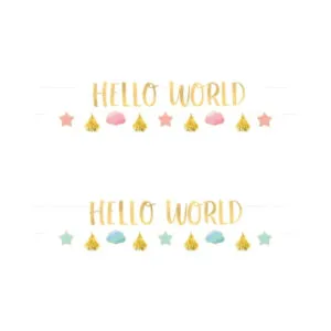 Banner / Girlander KIT: "Hello World" & Stjerner, skyer og dusker - Flere farger - 2 x 176cm