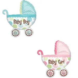 Folieballong: Barnevogn / Babyvogn - "Baby Girl / Boy" - Jente - 71 x 79cm