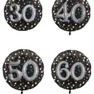 Folieballong / Tallballong: Ulike tall - Glitrende prikker - Svart - 81cm