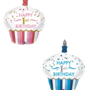 Folieballong: "Happy 1st Birthday" - Muffins - Flere farger - 73 x 91cm