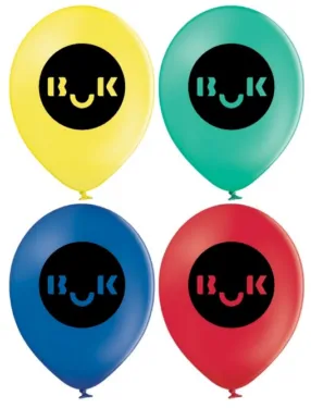 Blå og rød logoballong med BUK-trykk