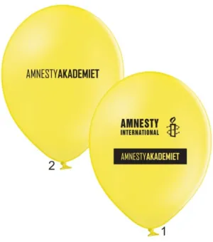 Gule logoballonger med Amnesty International-trykk