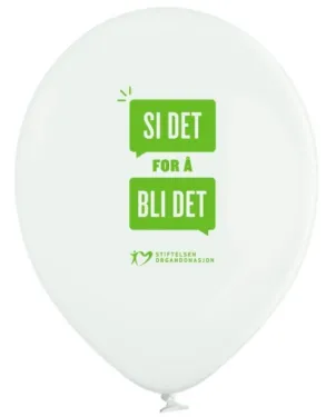 Hvit logoballong med kampanjetrykk fra Stiftelsen Organdonasjon