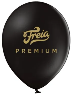 Svart logoballong med Freia Premium-trykk