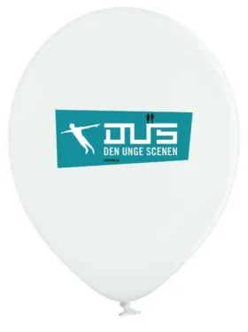 Hvit logoballong med Den Unge Scenen-trykk