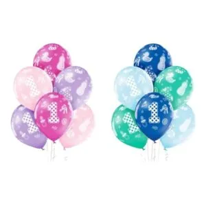 Lateksballonger (6stk): "1" med motiver - Gutt/Jente - 30cm - Gutt