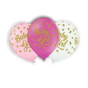 Lateksballong: "Baby Girl" med prikker - Flere farger - 30cm - Per stk
