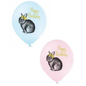 Lateksballong: Happy Birthday & Kanin - Flere farger - 30cm - Per stk