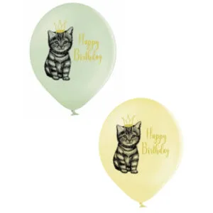 Lateksballong: Happy Birthday & Katt - Flere farger - 30cm - Per stk