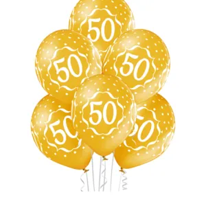 Lateksballonger (6stk): "50" - 30cm - Gull (Metallic)