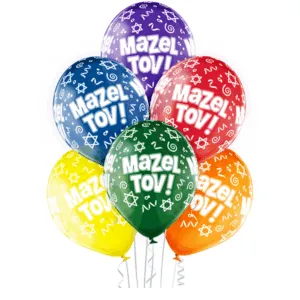 Lateksballonger (6stk): "Mazel Tov" - 30cm