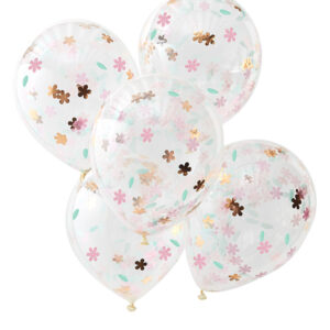 Konfettiballonger (5stk): Med blomster - 30cm