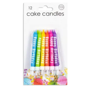 Kakelys (12stk): "Happy Birthday" - Assortert - 7,8cm