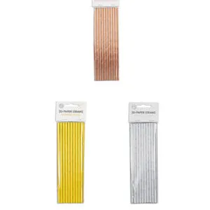 Sugerør (20stk): Papir - Metallic - Flere farger