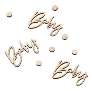 Konfetti (18 stk): "BABY" i Tre - 7 x 11,5cm