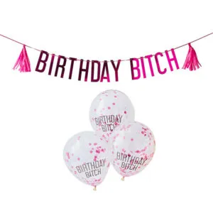 Banner / Girlander / Tassels & Ballongdekor: "Birthday Bitch" - Rosa - 2,5m