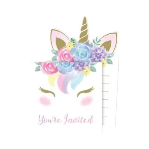 Invitasjonskort (8stk): Unicorn - 10 x 15cm