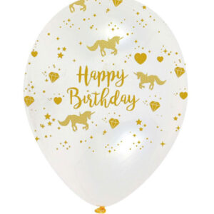 Lateksballonger (6stk): "Happy Birthday" - Glitrende Enhjørning - 28cm